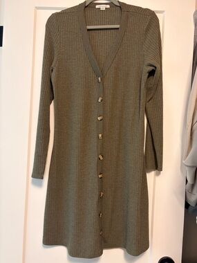 American Eagle Olive Green Waffle Knit Button Down Mini Dress - L